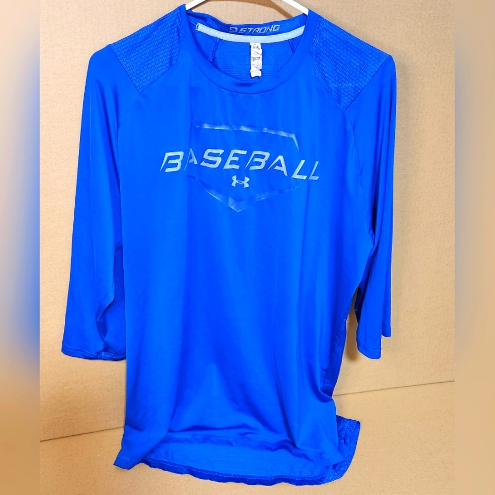 9 STRONG BASEBALL UNDER ARMOUR HEATGEAR LOOSE FIT 3/4 SLEEVE BLUE SHIRT MEN'S XL